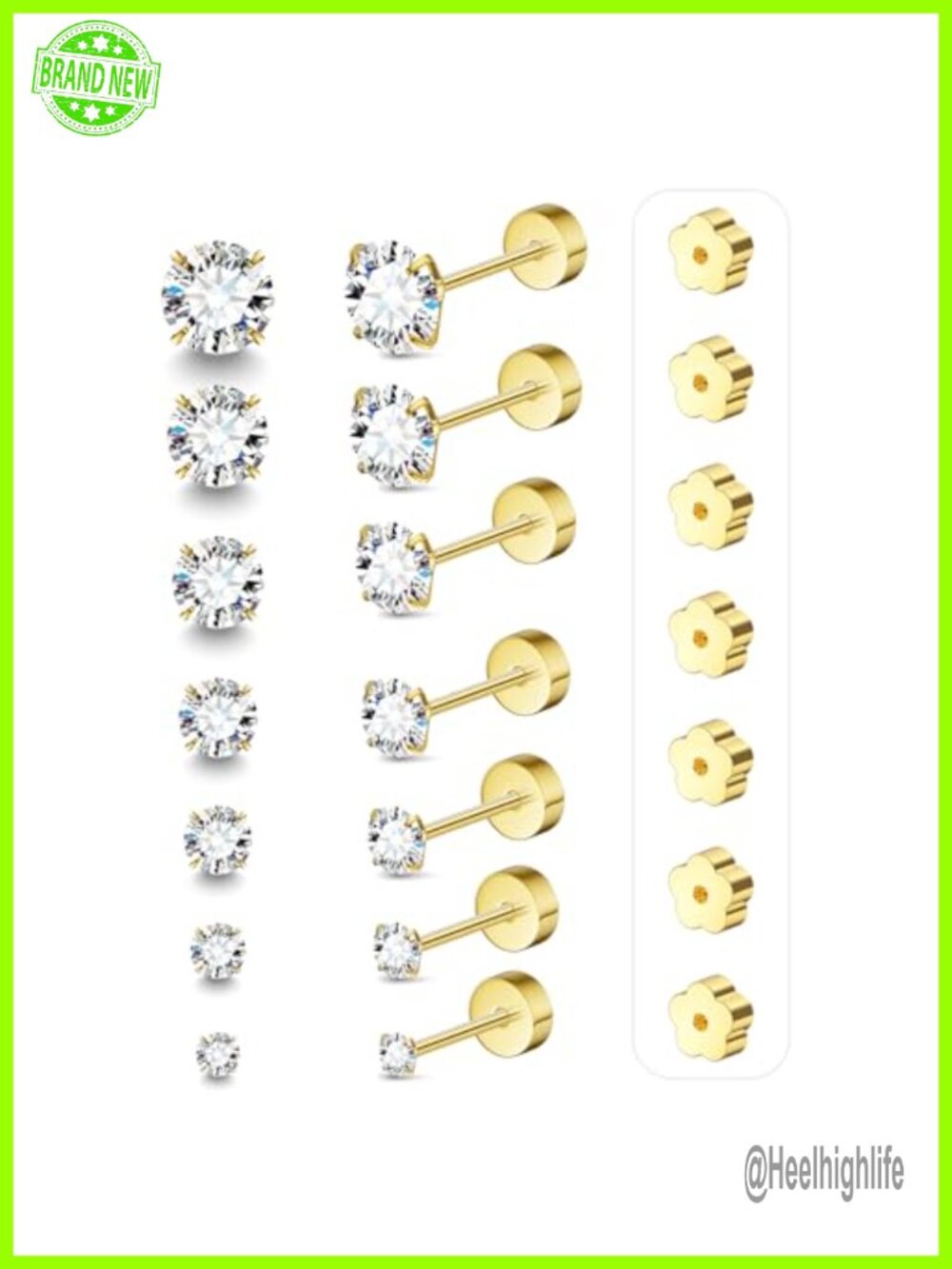 7 Pairs Flat Back Stud Earrings Hypoallergenic Stainless Steel Screw Back